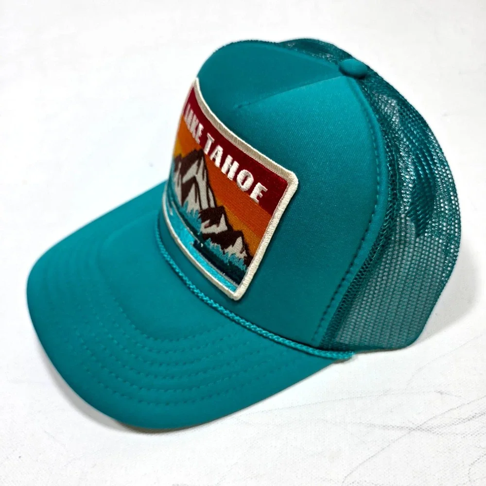 Port Sandz Lake Tahoe Trucker Hat Unisex OSFM Teal Mountain Patch Snapback Cap